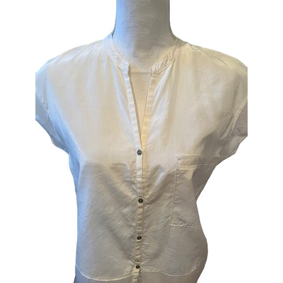 Helmut Lang Boxy Short Sleeve Multi media Collarless Top Cotton Silk Ivory - Picture 2 of 6